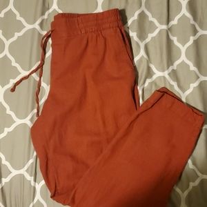 Relaxed Linen Rust Ankle Pants